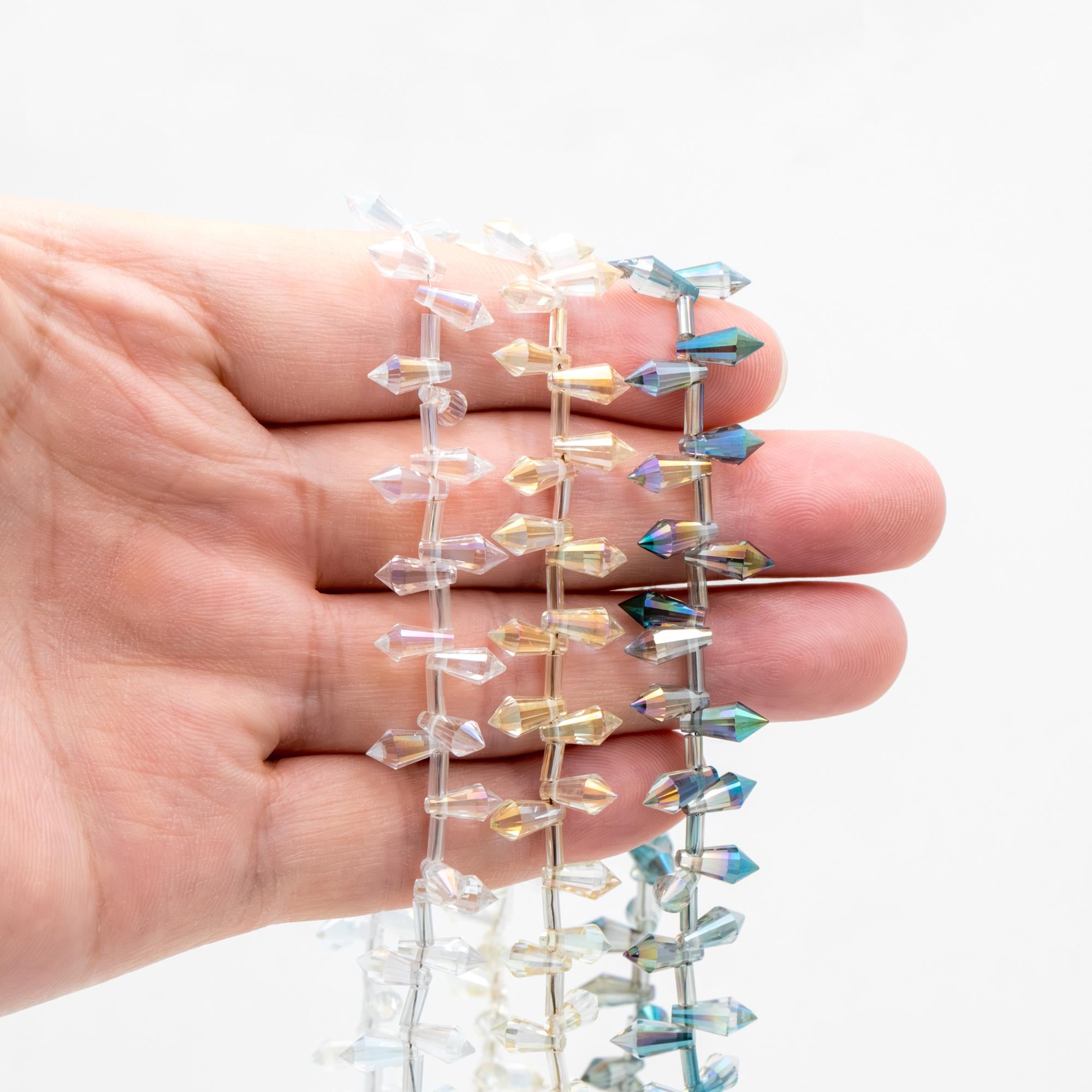 100 beads- Faceted Crystal Briolettes 8x4mm, Top Drilled Glass Teardrop, Bicone Long Drop Beads, (#TS-72)